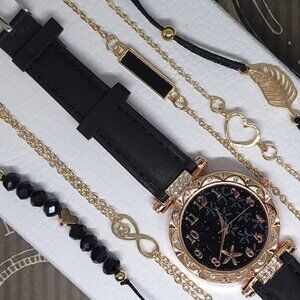 NWOT | 6pc | Sparkling Floral Petal Quartz Watch & Bracelet Set